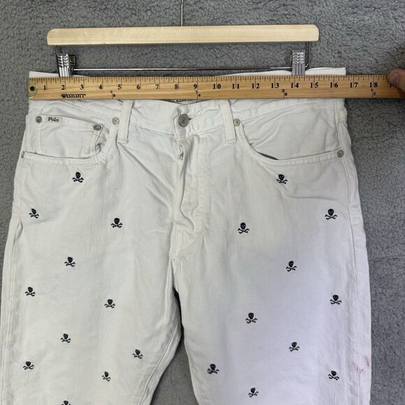 S Polo Ralph Lauren Jeans Mens 33x29 Varick Slim White Skull Allover Embroidery - Picture 5 of 13